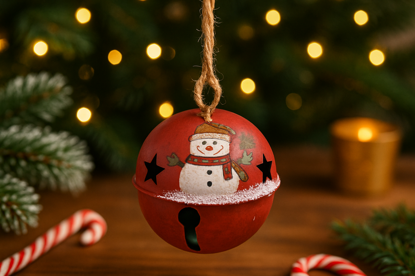 Red snowman hanging bell ornament