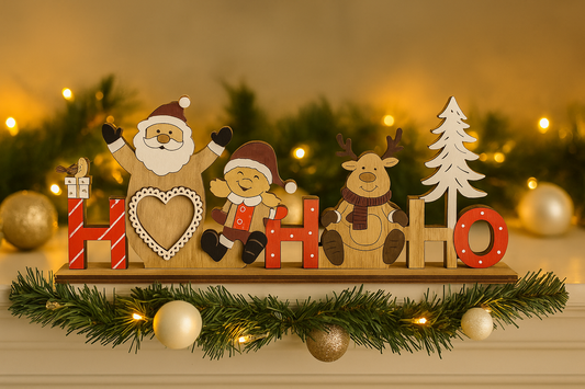 Light-Up “HO HO HO” Wooden Decor
