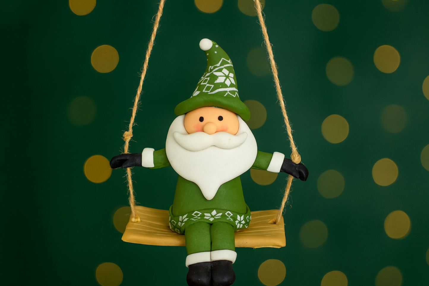 Green Santa on Swing Ornament