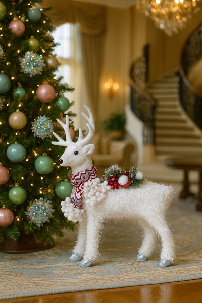 White Small Reindeer with Ruby Accents