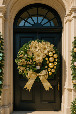 Golden Glow Poinsettia Wreath (LED)