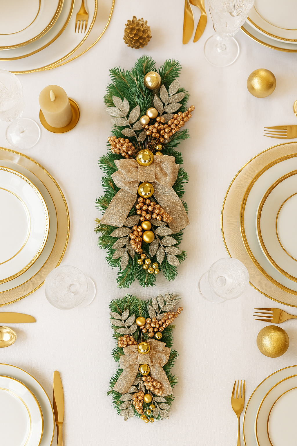 Gold Berry Christmas Wreath with Golden Bow featuring fairy lights