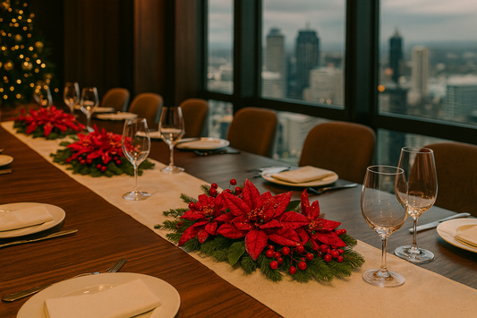 Red Poinsettia & Berry Pine Wreath