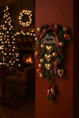 Golden Heart Ribbon Wreath