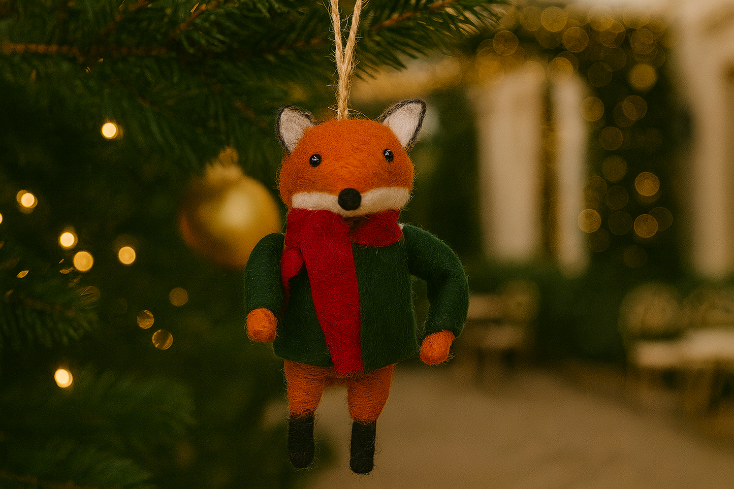 Fuzzy Wool Fox Hanging Ornament