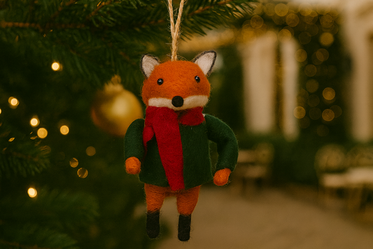 Fuzzy Wool Fox Hanging Ornament