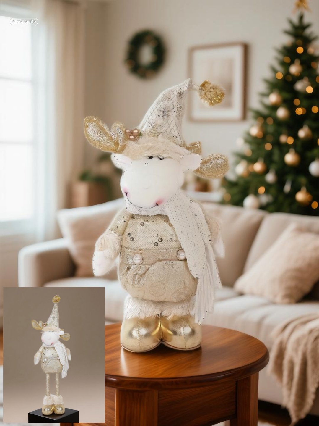 Golden Standing Reindeer Figurine