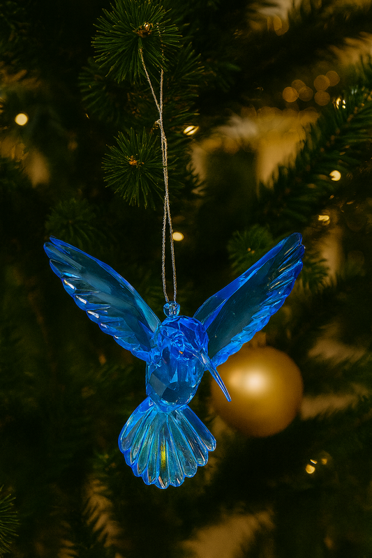 Blue acrylic hummingbird ornament Christmas Spirit