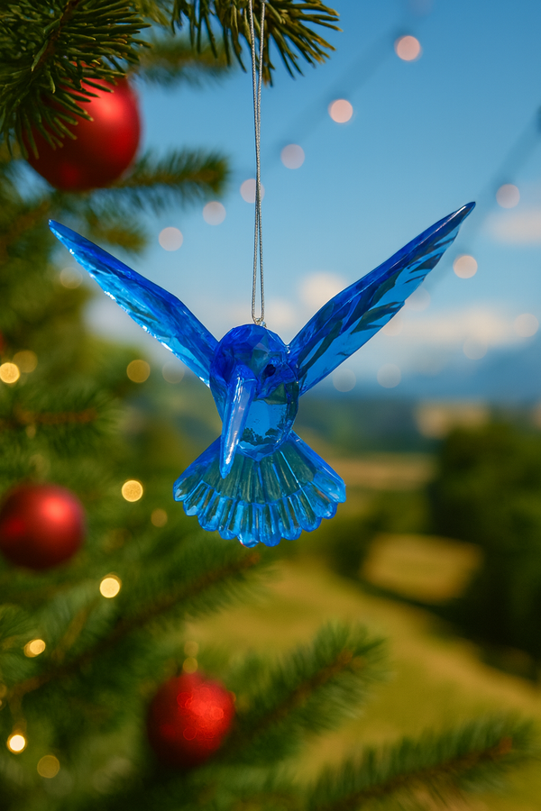 Blue acrylic hummingbird ornament Christmas Spirit