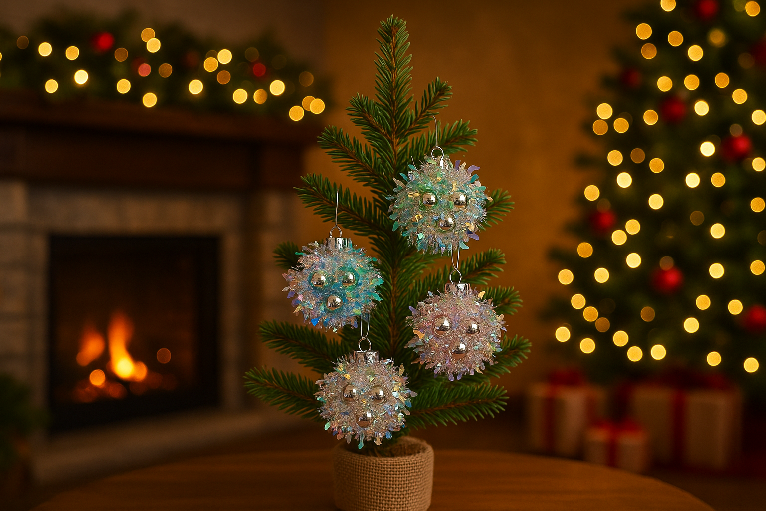 Iridescent Tinsel Baubles Set of 4 – Christmas Spirit