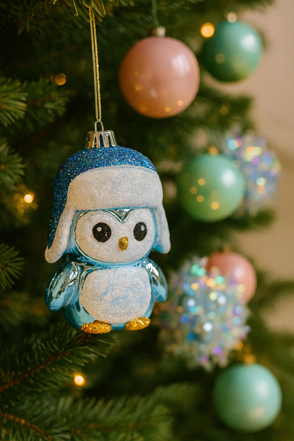 Blue glitter penguin ornament