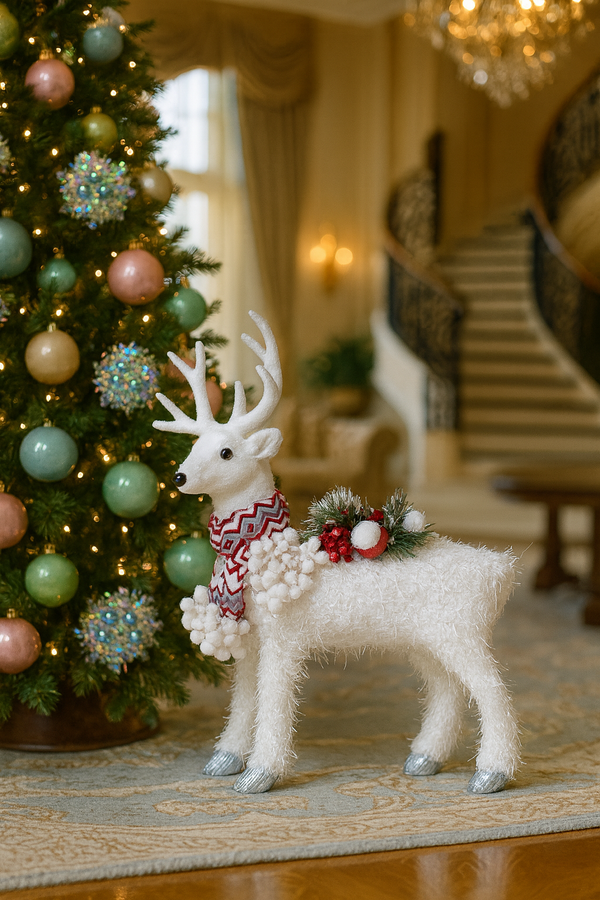 White Small Reindeer with Ruby Accents
