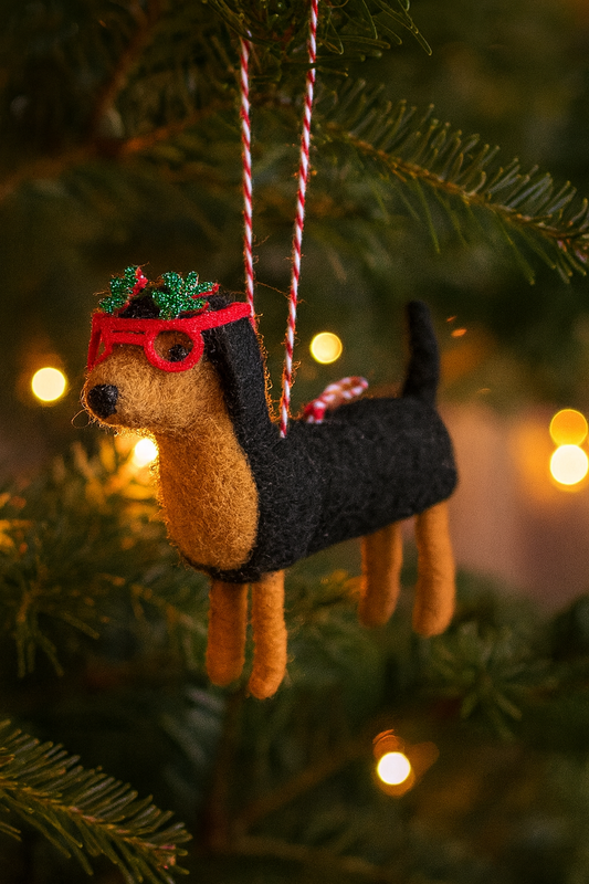 Festive Dachshund with Glasses Ornament