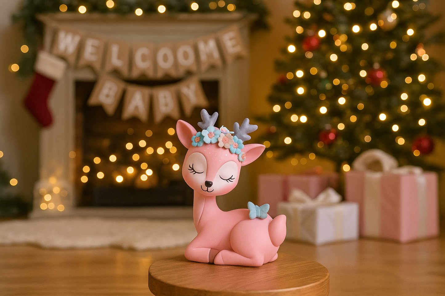 Pink fawn resin ornament