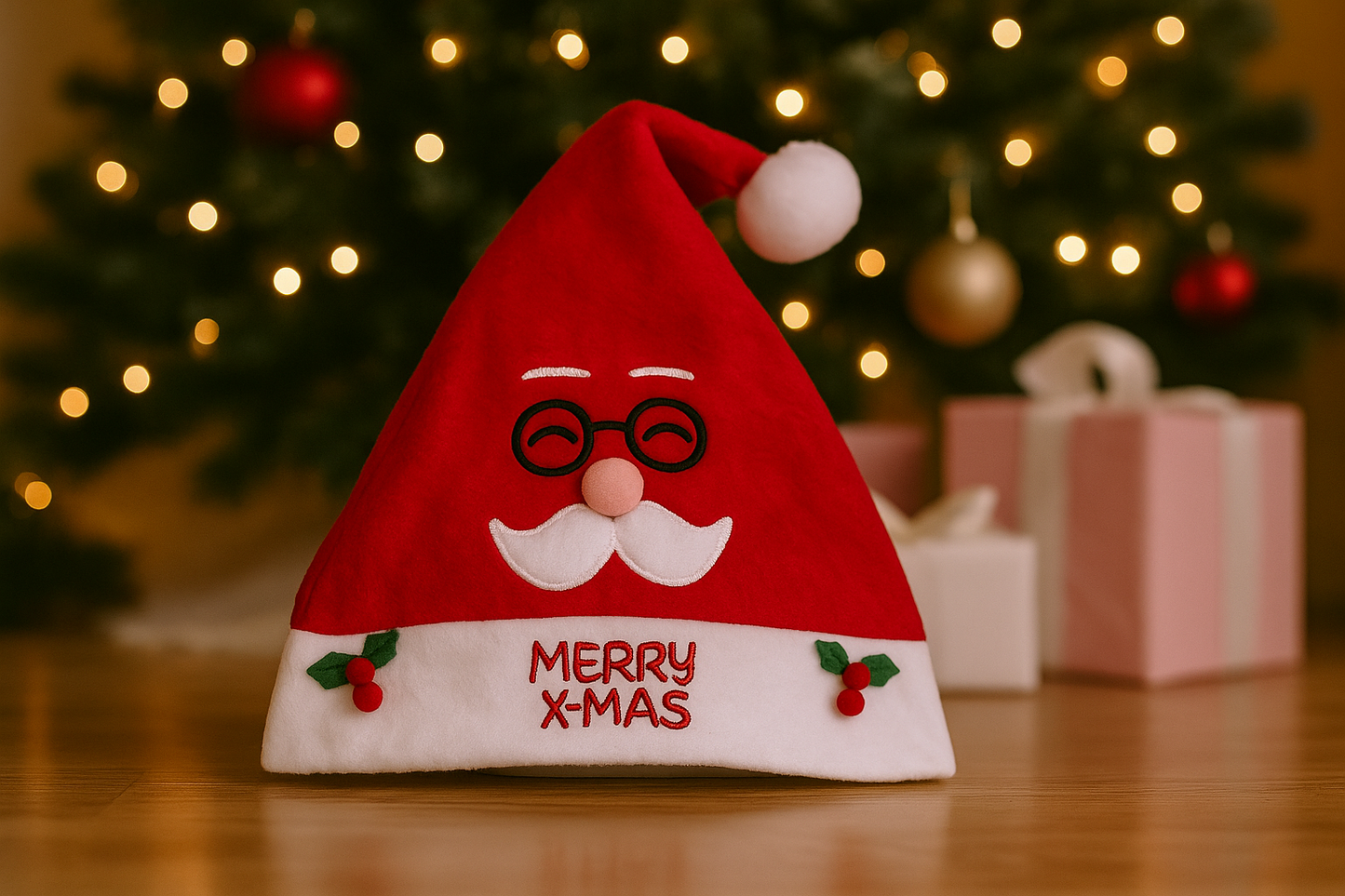 Santa hat with red glasses Merry Xmas design