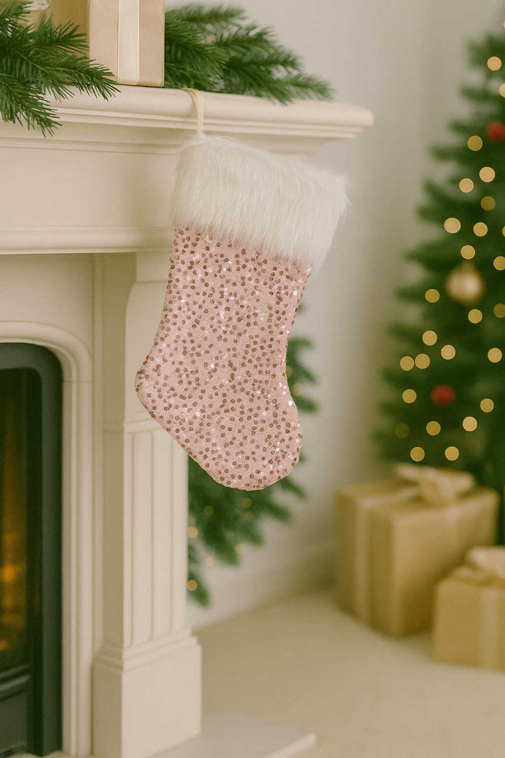 Rose Gold Glittery Christmas Stocking