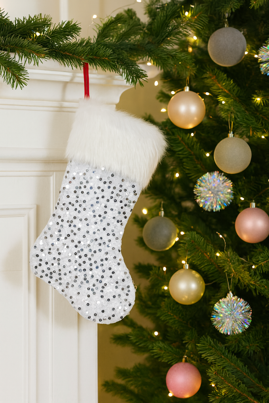 Silver Glittery Christmas Stocking