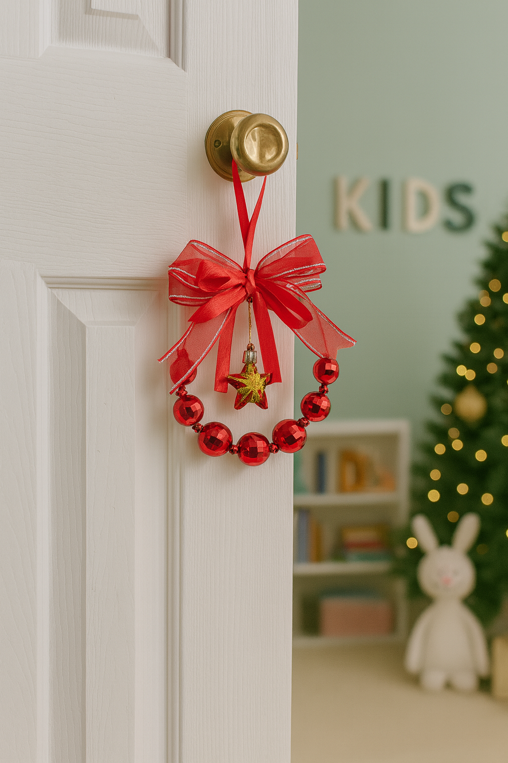 Red Christmas Mini Wreath with Ribbon & Star