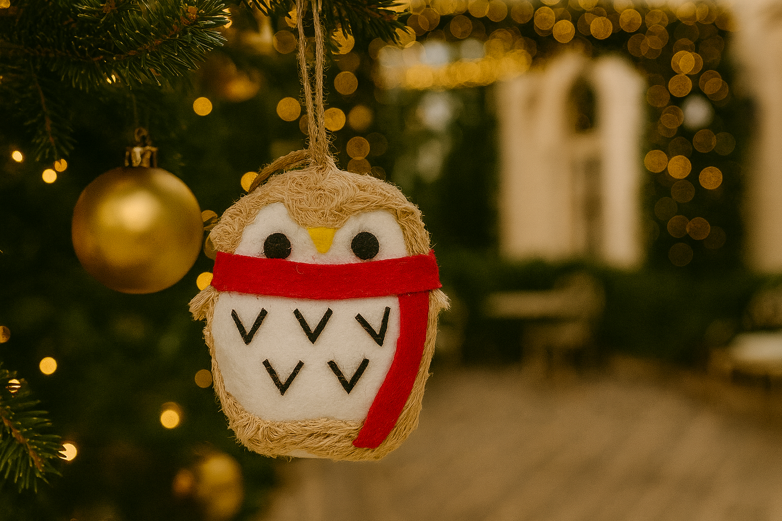 Foam Owl Christmas Ornament with Red Scarf