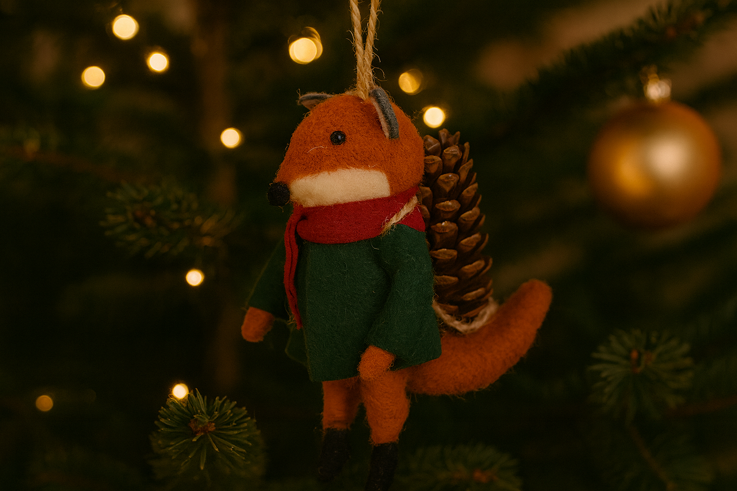 Fuzzy Wool Fox Hanging Ornament
