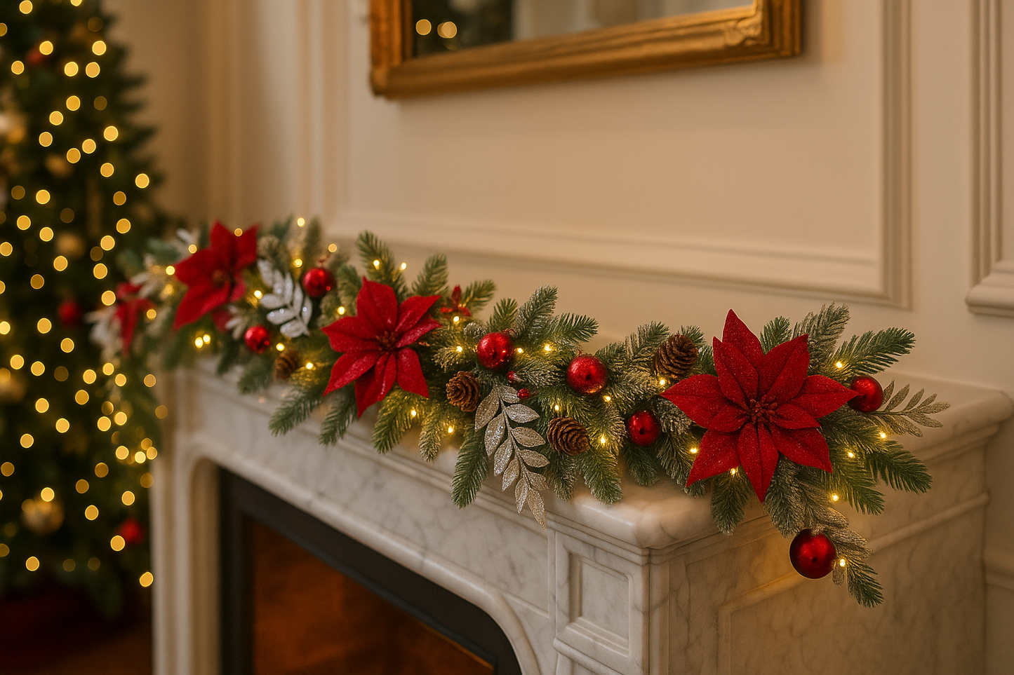 Christmas Red Flower LED Garland