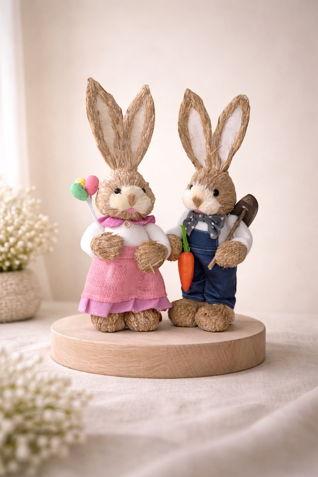 Straw Easter Bunny Couple 35cm (Set of 2)