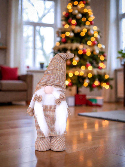 Golden Glitter Christmas Gnome Doll with striped outfit and white beard