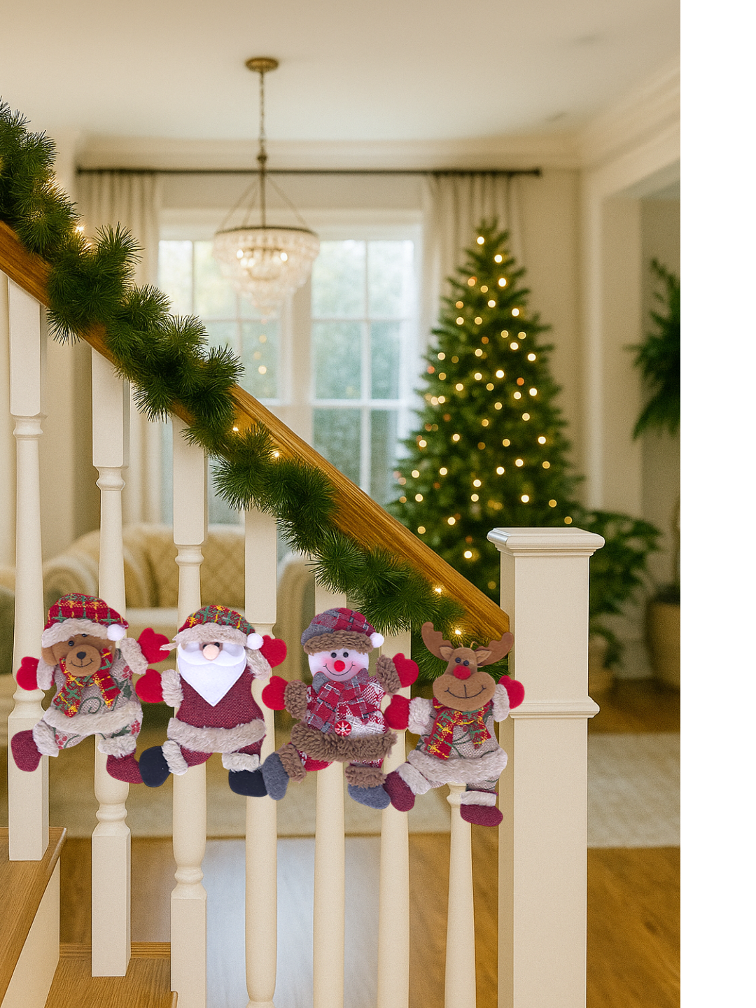 Set of 4 Hanging Santa Ornaments – Santa, Reindeer, Snowman & Teddy Bear