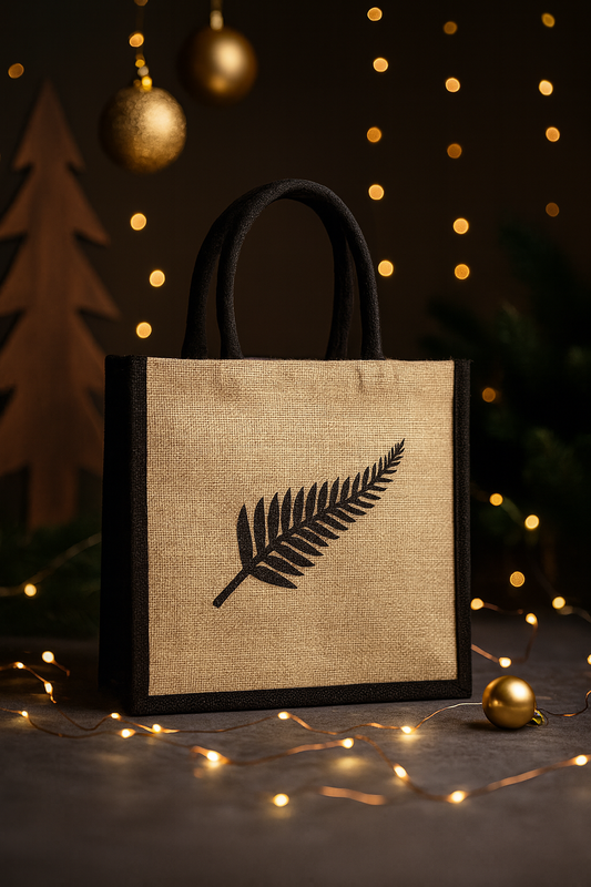 Festive Jute Tote with Black Fern Charm