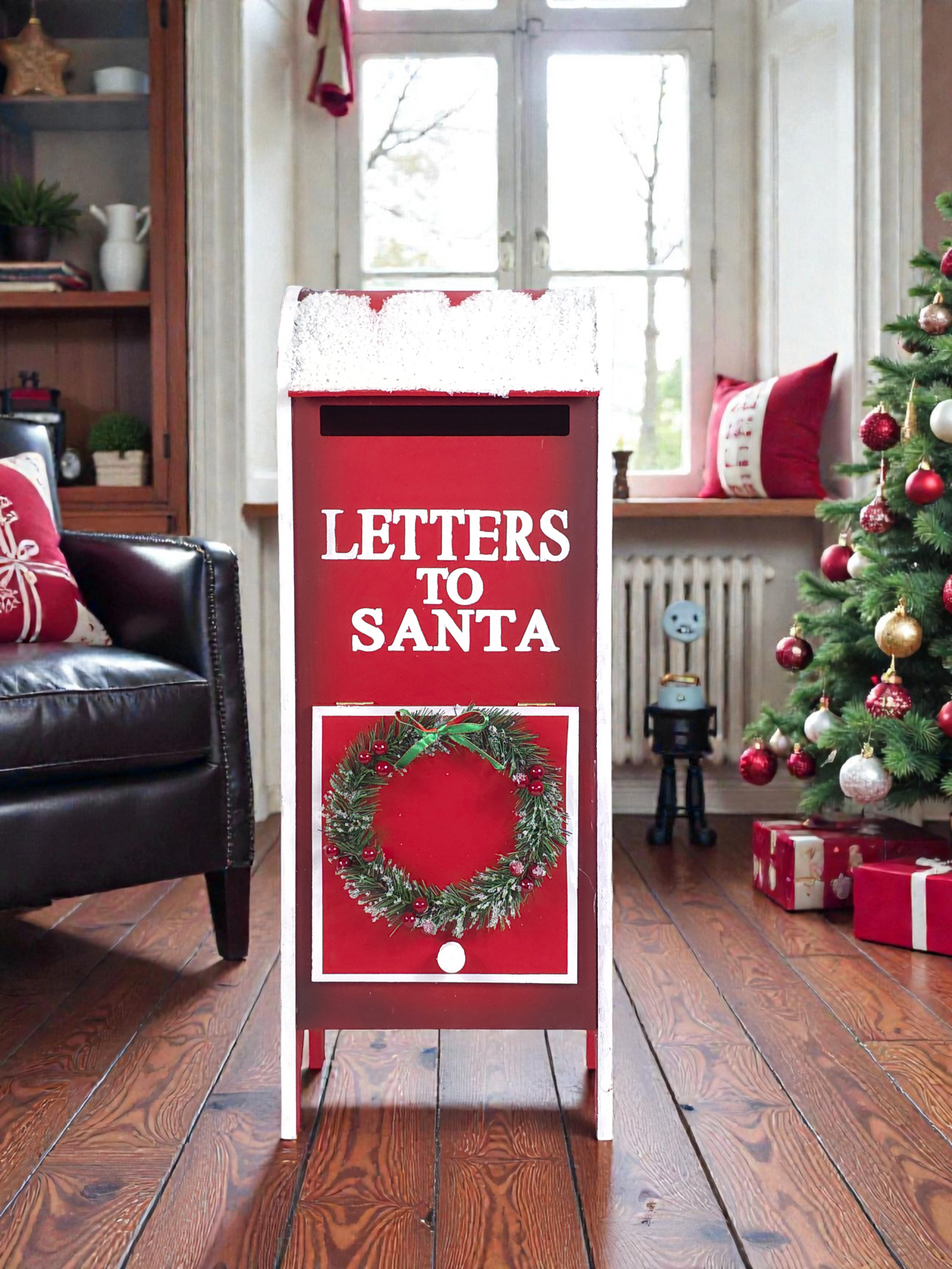 Santa’s Iron Wreath Post Mailbox (Large)
