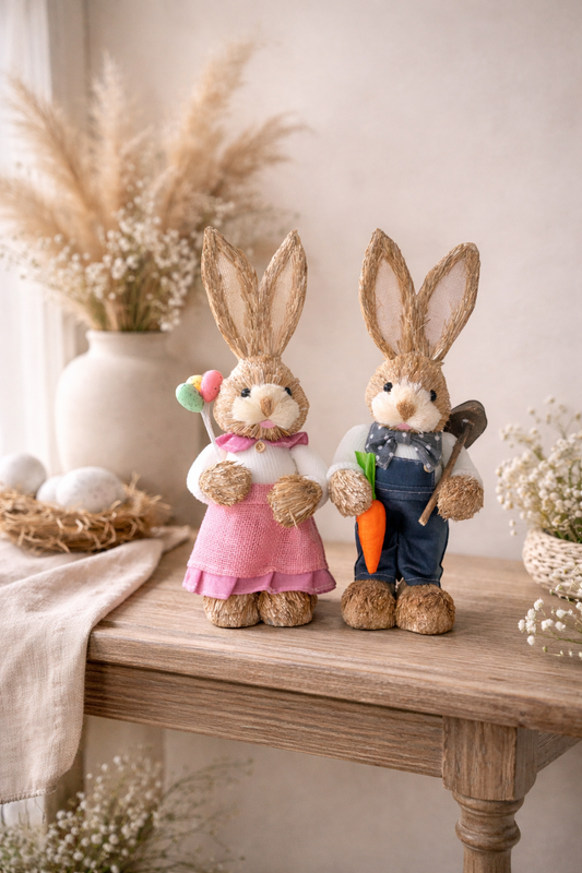 Straw Easter Bunny Couple 35cm (Set of 2)