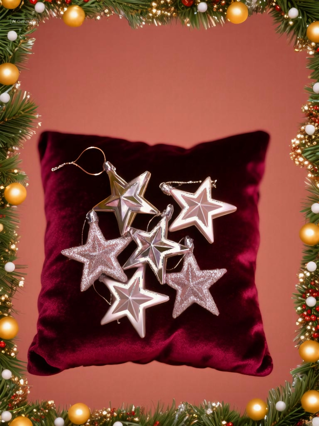 Pink Christmas star pendant ornaments – 7 cm set of 6
