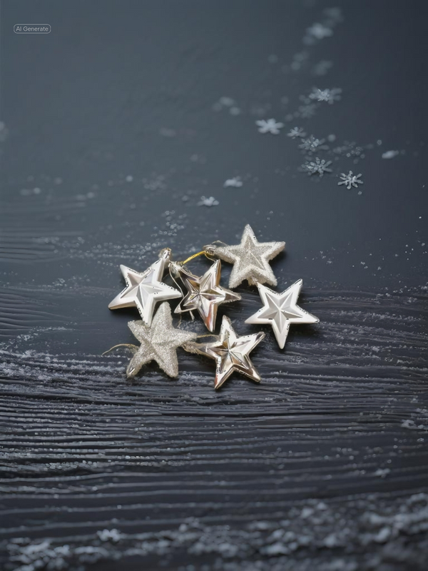 Silver Christmas star pendant ornaments – 7 cm set of 6