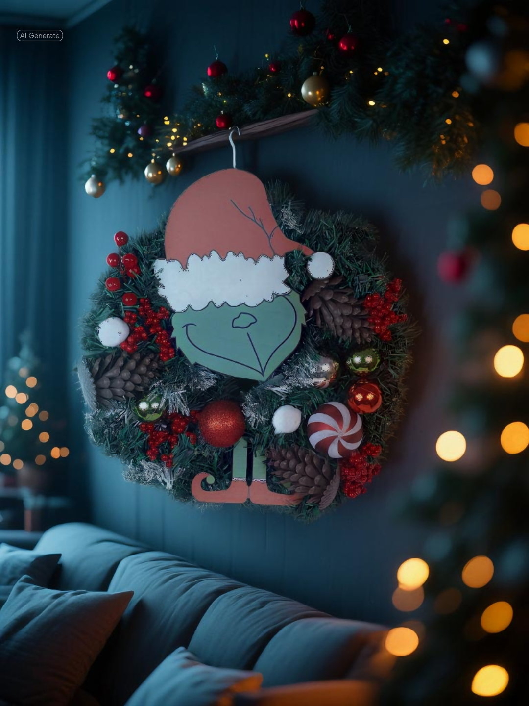 Whimsical Grinch Christmas Wreath