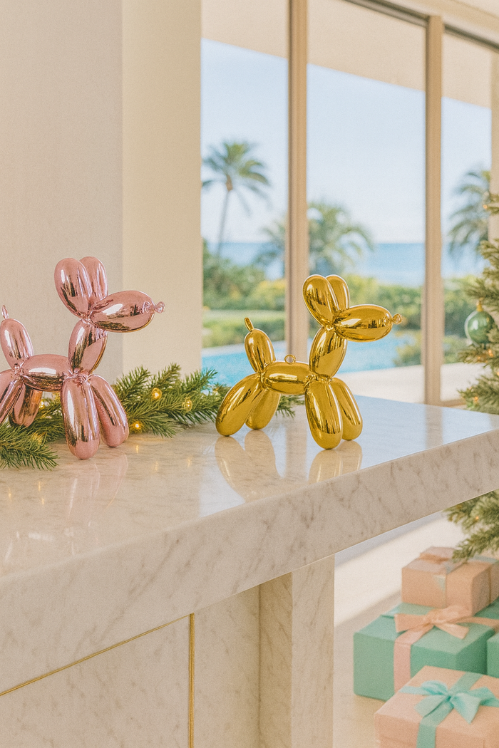 Balloon Dog Ornaments Set of 2 – Gold & Pink