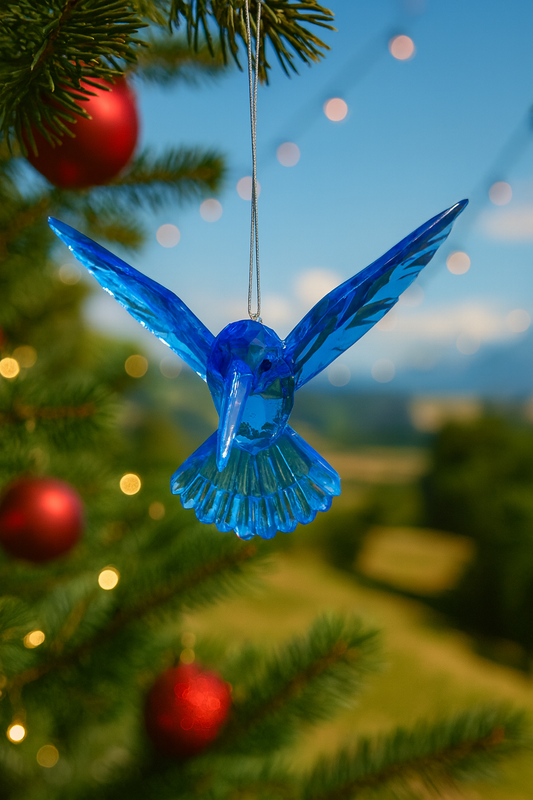 Blue acrylic hummingbird ornament Christmas Spirit