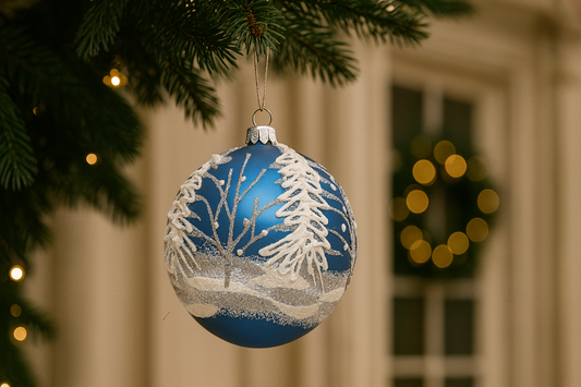 Hand-Painted Blue Winter Scene Bauble – Premium Artisan Collection