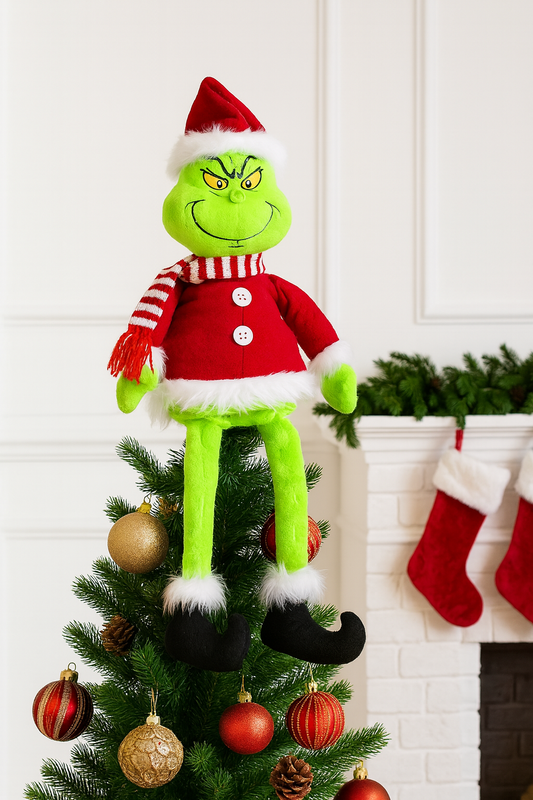 Green Grinch tree topper with structured cone base, 76×26 cm