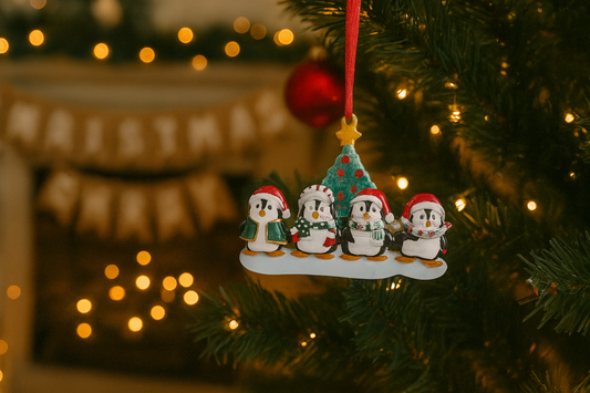 Penguin family UV-painted Christmas hanging ornament