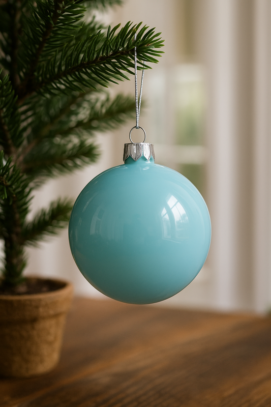 Light blue pearlescent baubles, 8cm, set of 6.