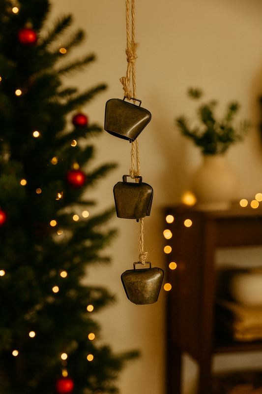 Rustic Hanging Iron bells with Jute string