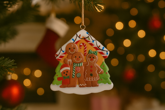 Gingerbread family Christmas hanging ornament